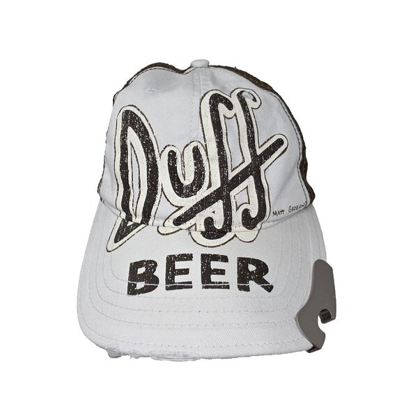 The Simpsons Duff Beer 2008 Hat Cap Mens White Brown Bottle Opener Rare Snapback - Picture 1 of 11